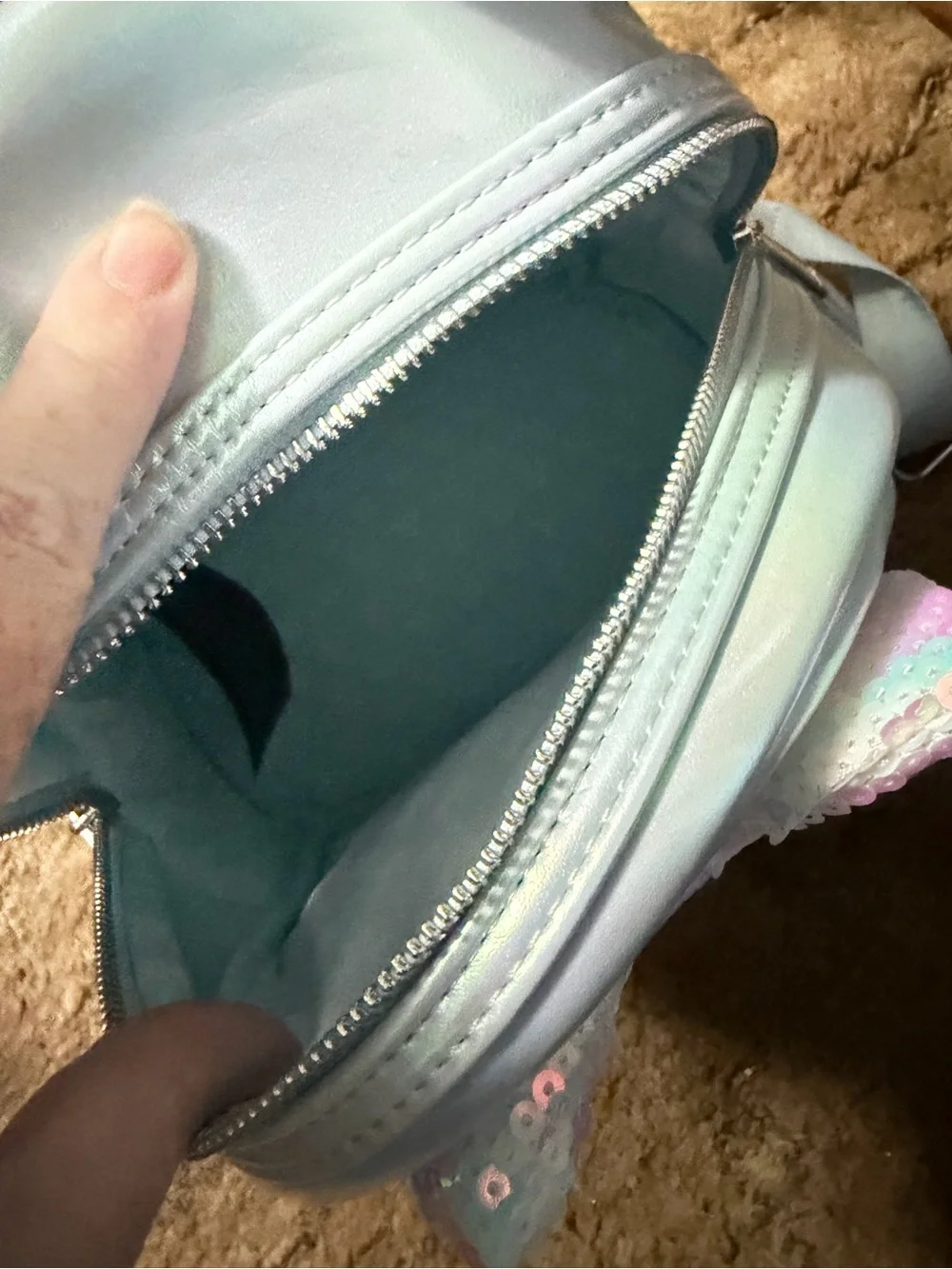Loungefly Iridescent Mini Backpack with Sequin Bow and Ears - Light Blue